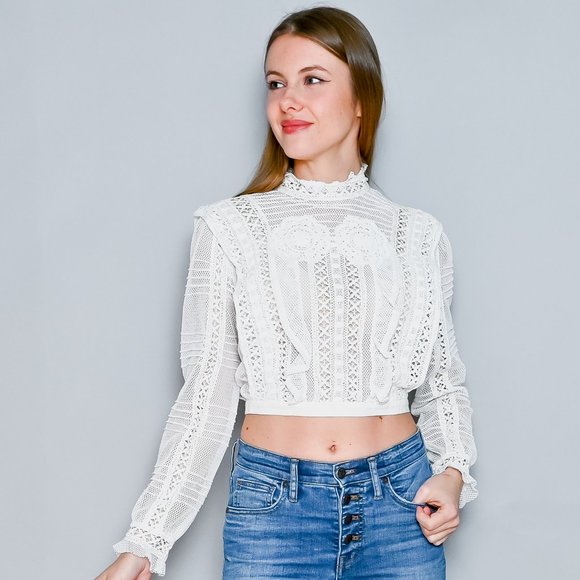 For Love And Lemons Tops - FOR LOVE & LEMONS Lace Crochet Long Sleeve Top